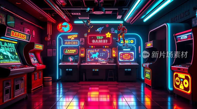 复古游戏厅霓虹灯下的经典回忆