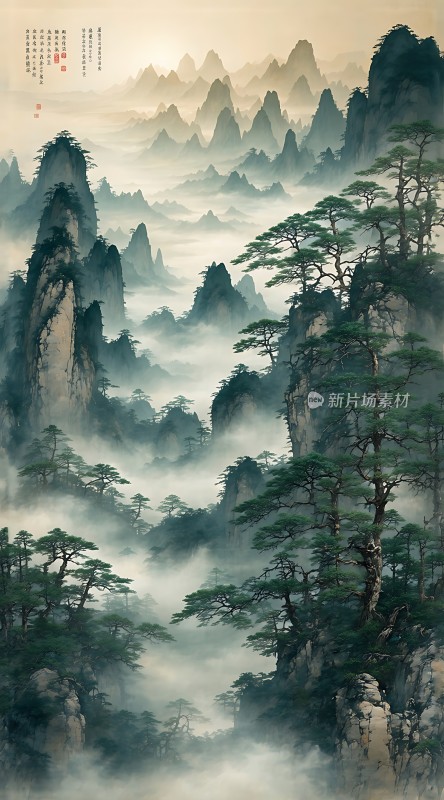 云雾缭绕的山林画卷