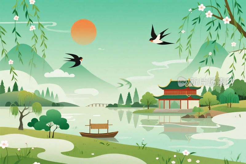 古风山水风景插画