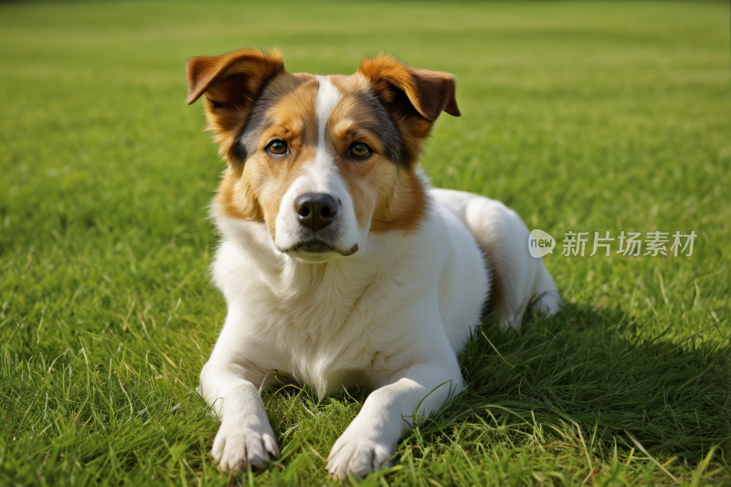 一只狗躺在草地上高清图片