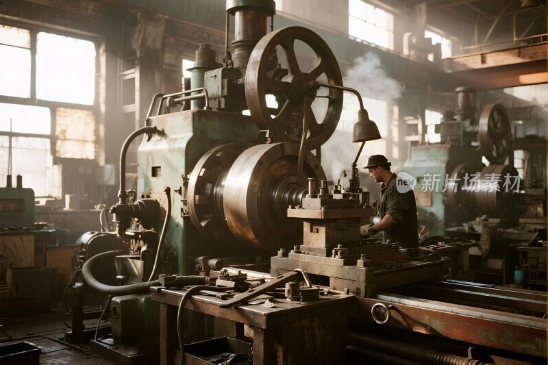 工厂内工人操作机器场景