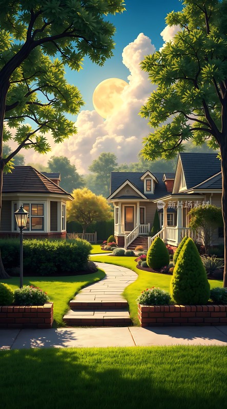 宁静家园绿意盎然温馨小屋阳光明媚