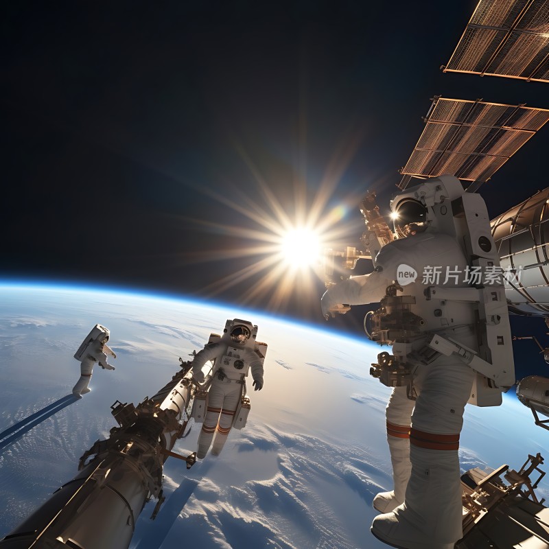 太空行走者与地球美景