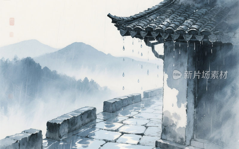 谷雨中国风山水插画