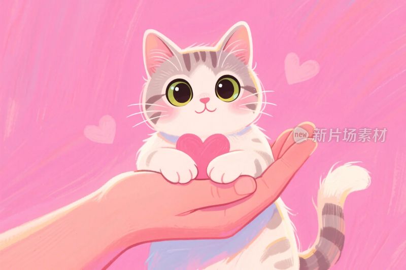 手捧猫咪爱心插画