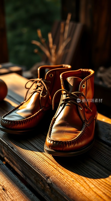 阳光下的棕色皮鞋