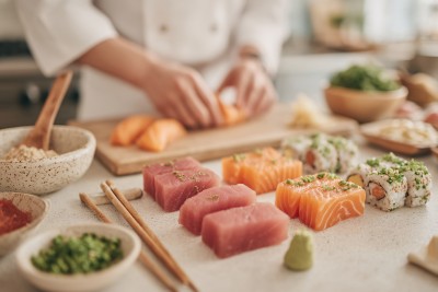 厨师制作多彩寿司画面 厨师制作多彩寿司画面