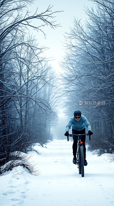 雪地骑行者穿越冬日森林的冒险之旅