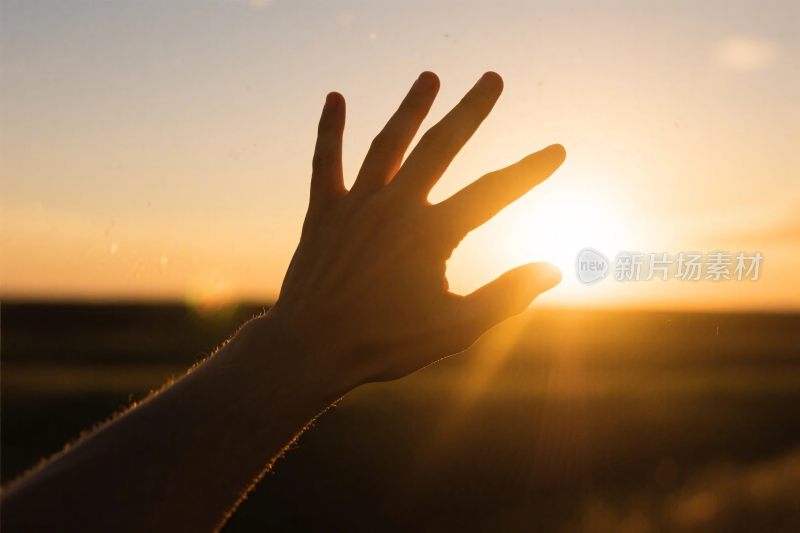 夕阳下手掌光影
