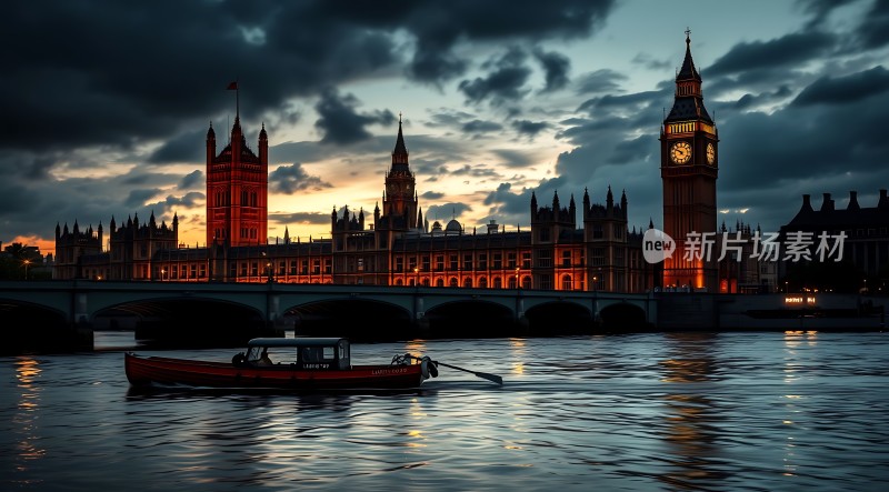 泰晤士河畔伦敦眼日落美景