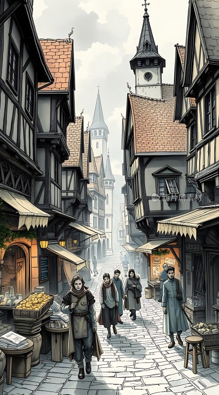 中世纪小镇街景