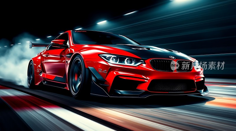 红色宝马赛车疾驰在赛道上