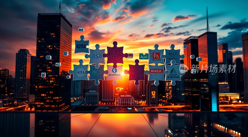 新片场素材拼图与城市天际线