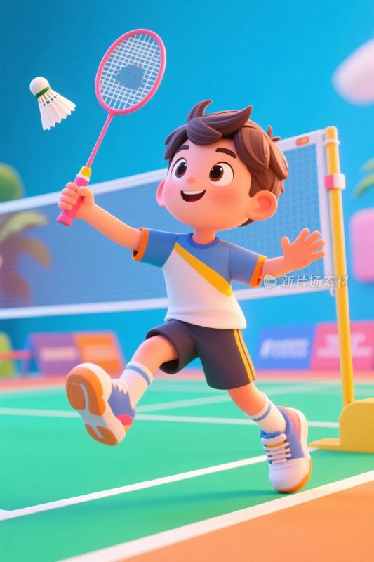 卡通小孩打羽毛球