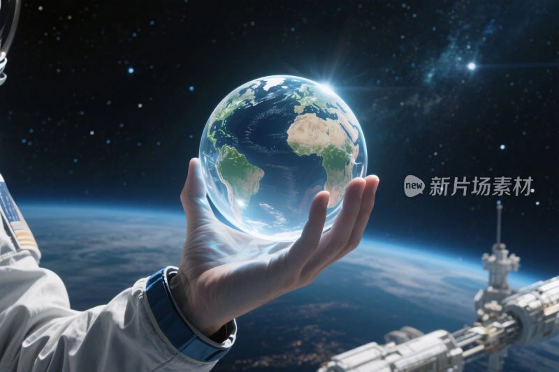 宇航员托举地球太空图