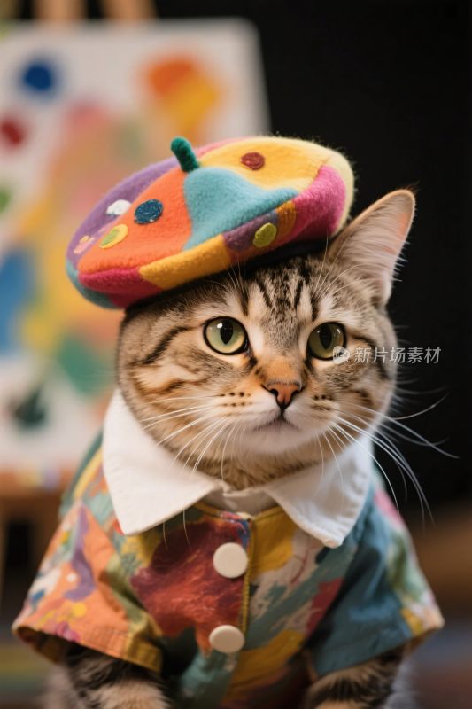 彩色服饰猫咪插画
