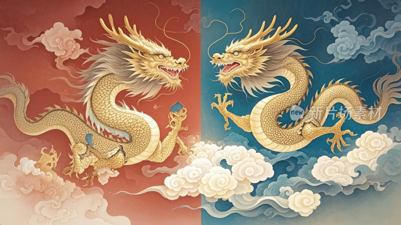 中国风金龙祥云传统文化插画设计