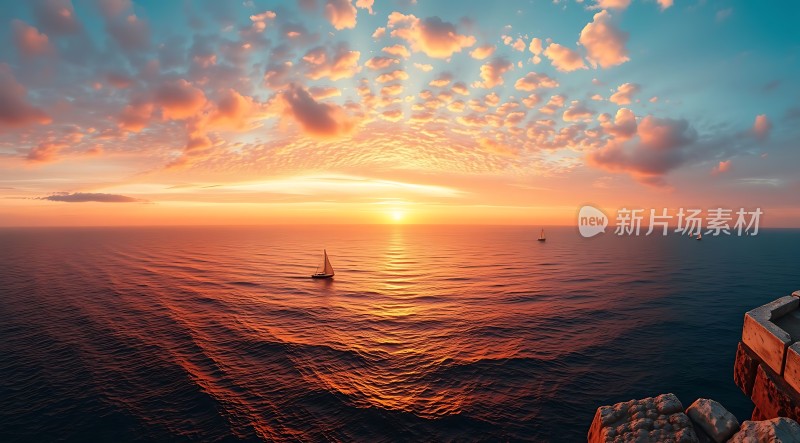 日落帆影映波光