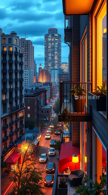 城市夜景下的温馨阳台