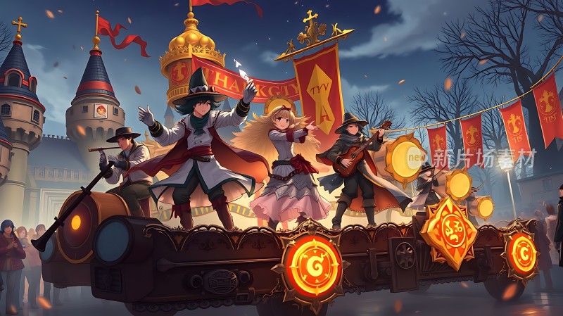 城堡, 旗帜, 风琴, 小提琴