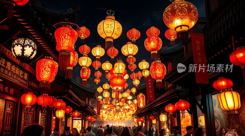 灯笼夜市繁华街景