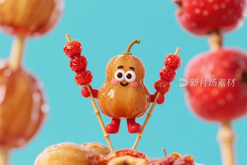 卡通水果角色与水果串插画