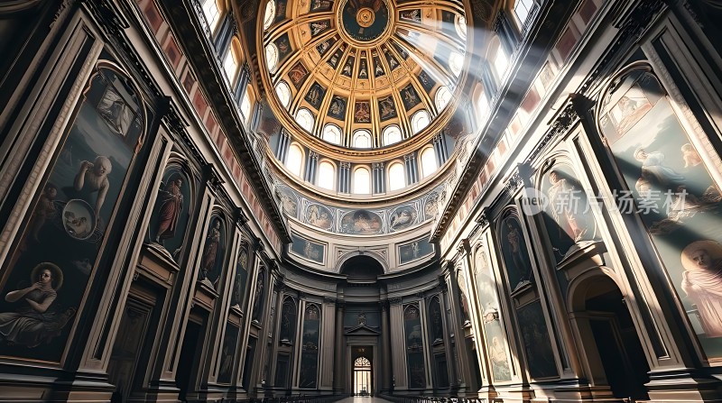 阳光下的宏伟教堂内部