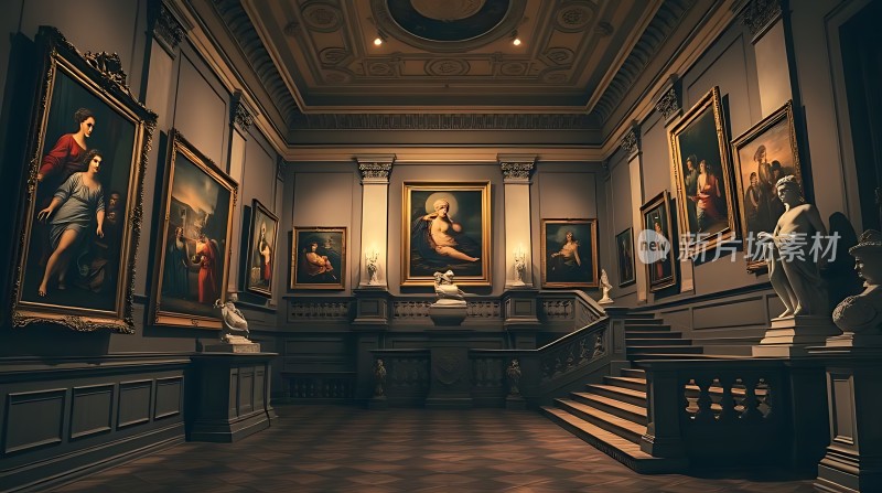 艺术殿堂古典画作与雕塑共舞