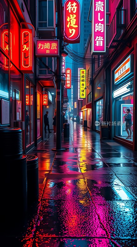 霓虹灯下的繁华街道