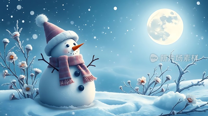 雪夜里的微笑雪人