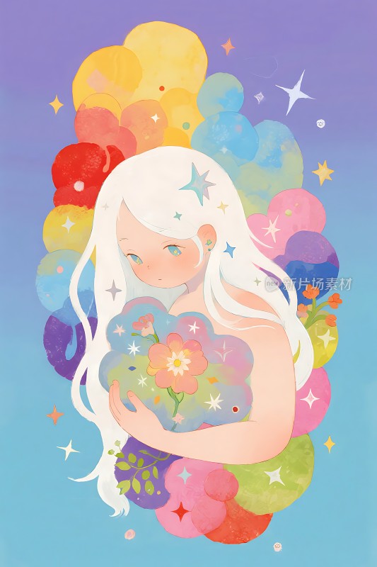 彩虹仙子拥抱着梦幻世界