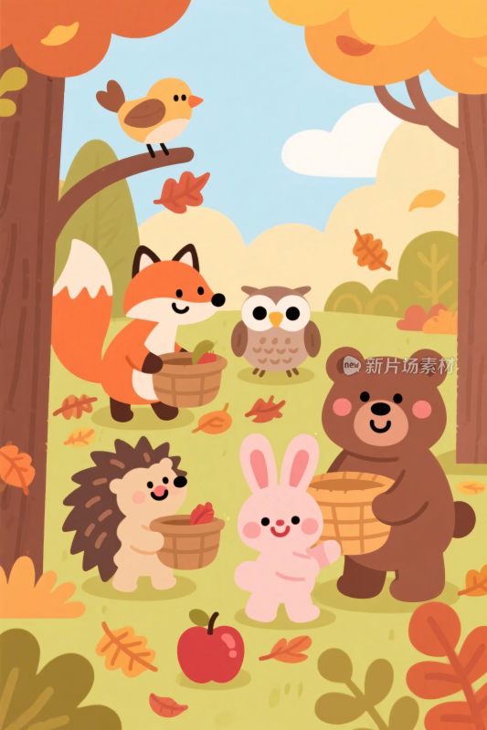 卡通森林动物插画