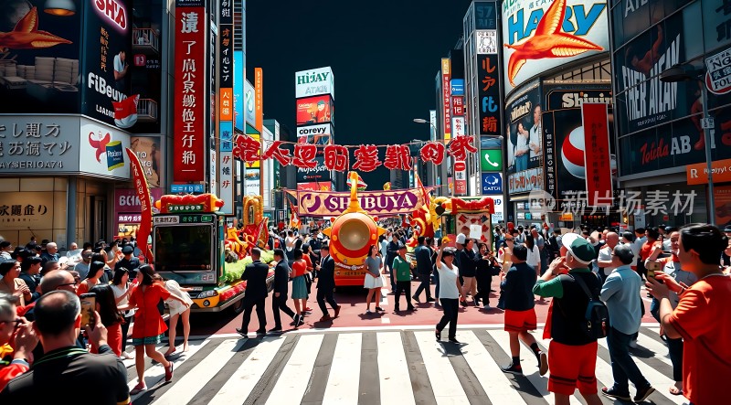 繁华都市街头人群熙攘热闹非凡