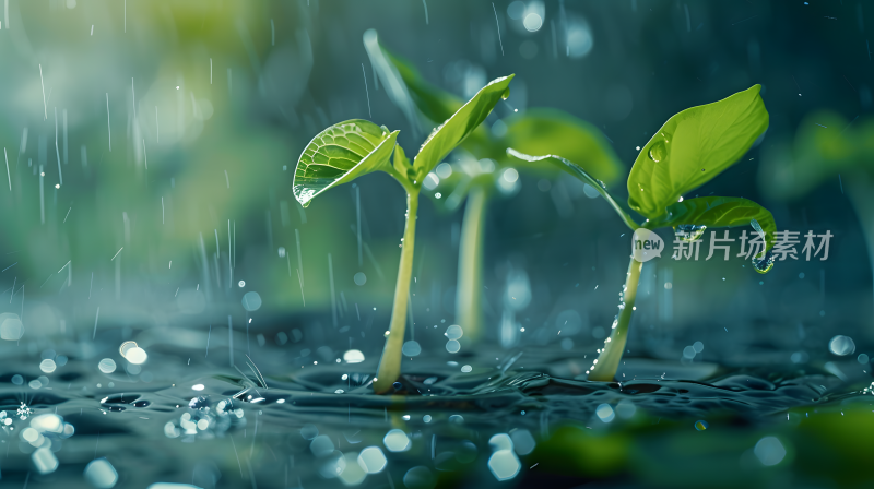 大自然发芽的植物下雨潮湿环境背景