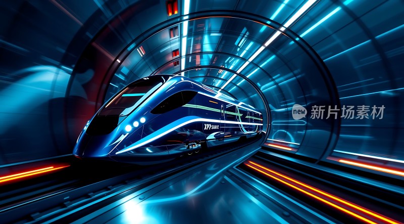 未来科技列车高速穿梭隧道中
