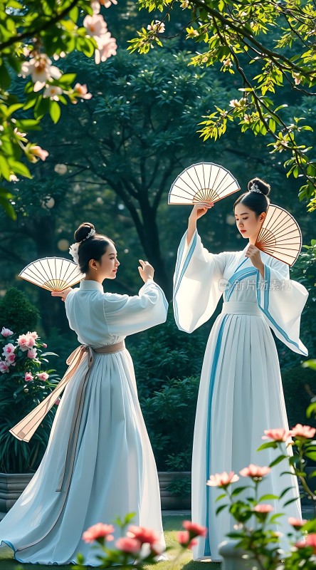 汉服佳人花间起舞