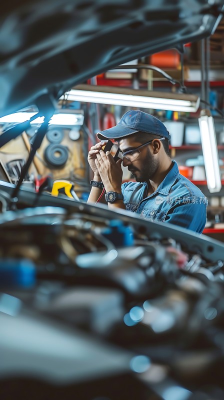 机械师专注检修汽车引擎