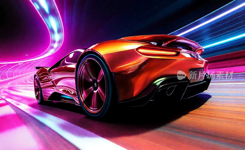 未来科技感跑车高速行驶