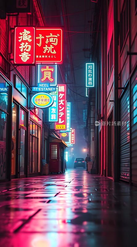 霓虹灯下的繁华街道