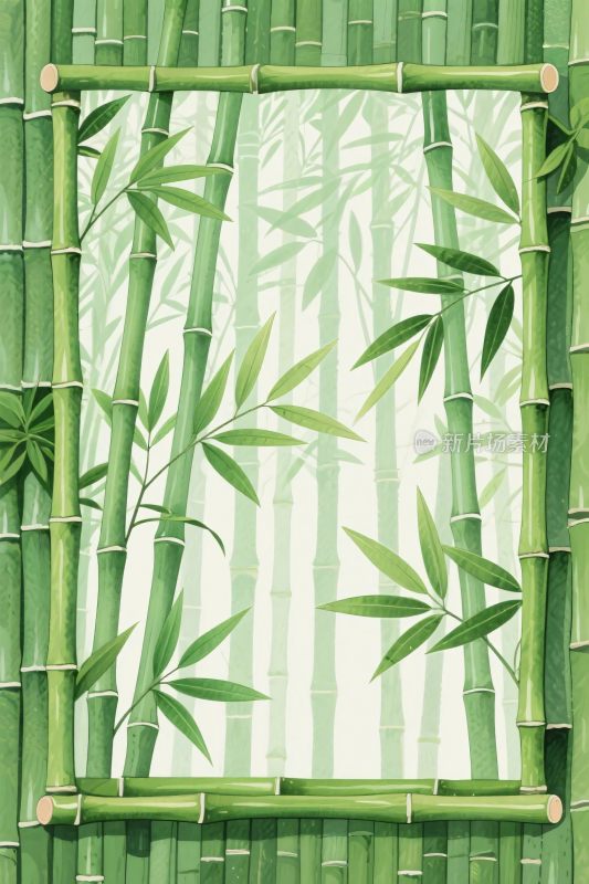 竹林竹框插画