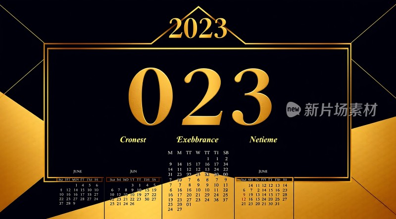 2023年日历金色与黑色背景相映成趣