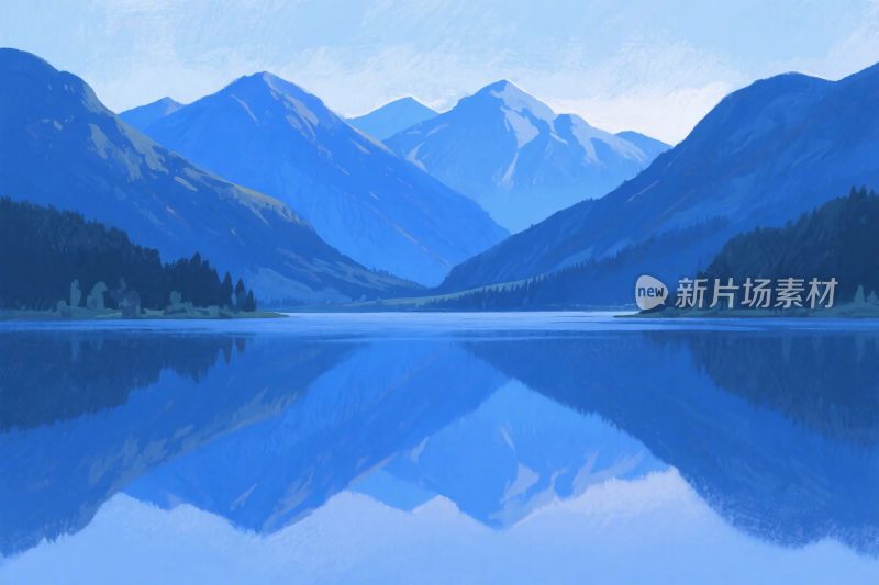 山水湖景插画