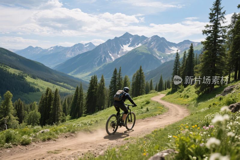 山地间骑行的人
