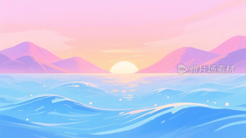 海边日落插画风景