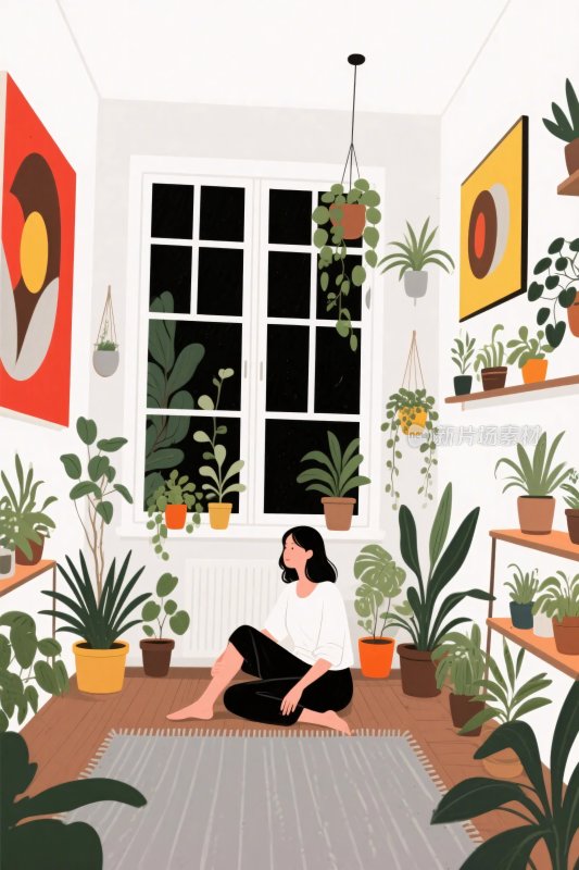 室内植物插画场景