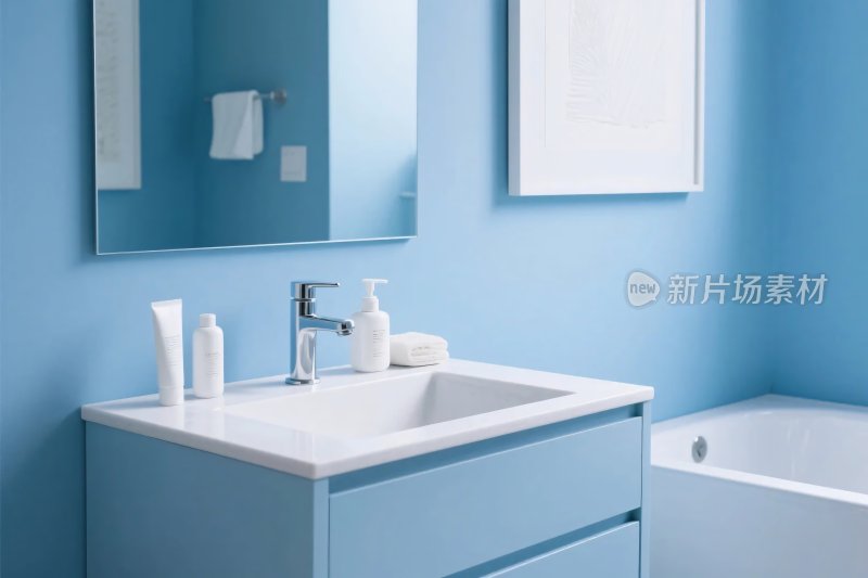 蓝色浴室洗手台场景