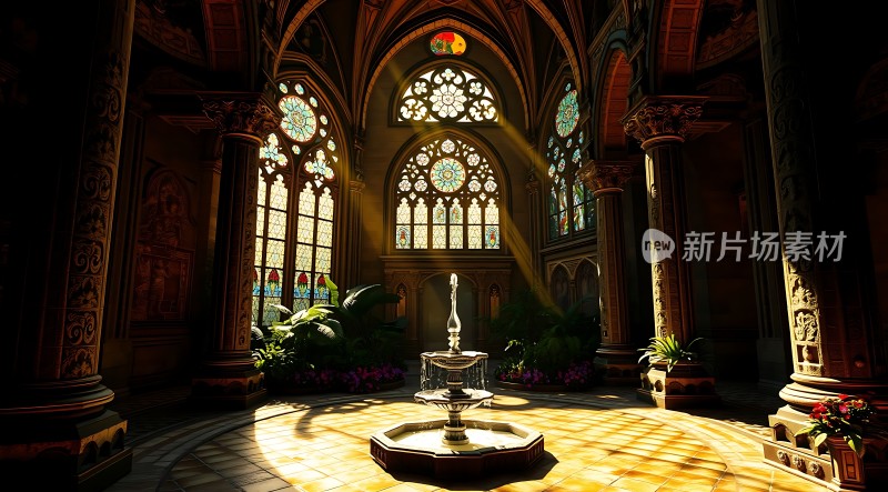 阳光下的宏伟教堂内部