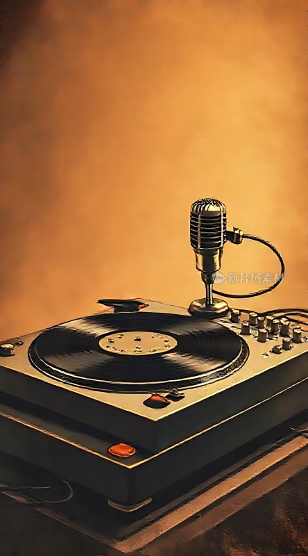 复古麦克风与黑胶唱机