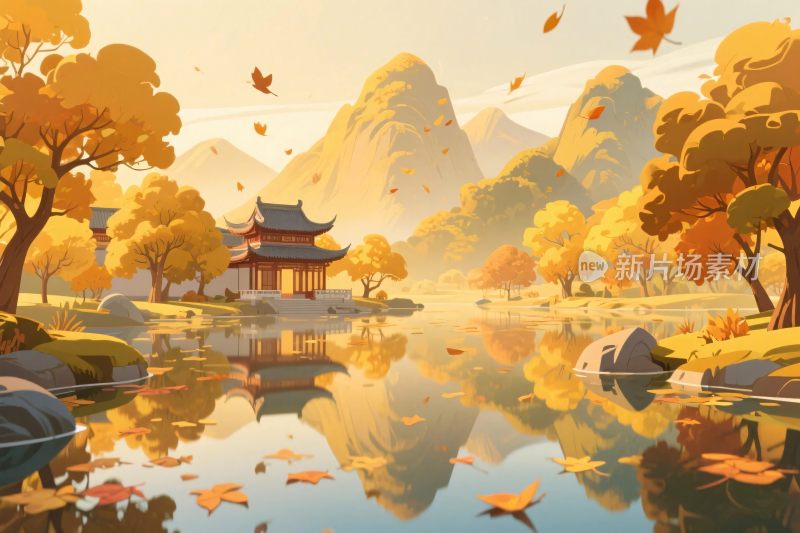 古风山水秋景插画