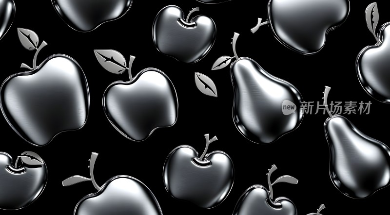 银色苹果与梨子